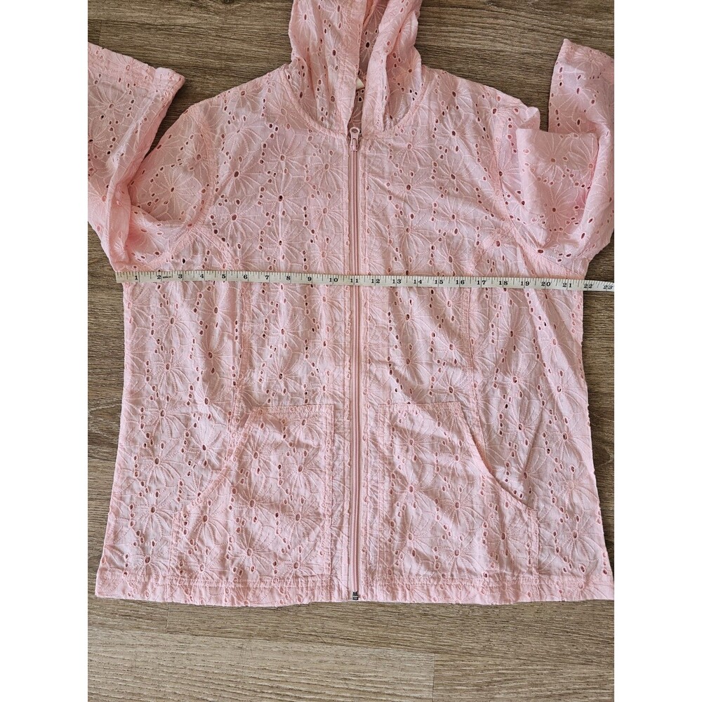 Blair Women's Eyelet Lace Lightweight Zip Hoodie Pink Jacket Top Size Medium - Picture 3 of 7
